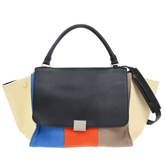 CELINE Trapeze 2way Shoulder Hand Bag Leather Felt Multicolor 76EF269 - Picture 1 of 15